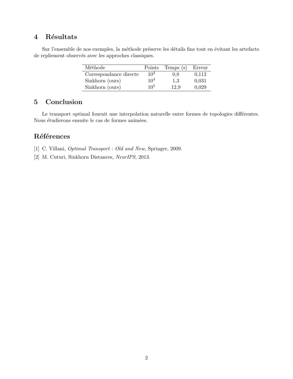 Page 2 du rendu LaTeX de l'article « Transport optimal et interpolation de formes »